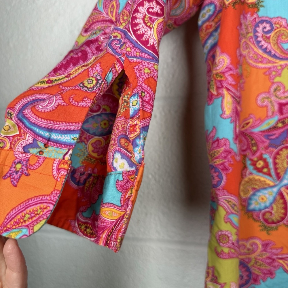 Chaps Paisley Button Up Shirt Women L Bright Color Dopamine Boho Cotton Top - Picture 5 of 7